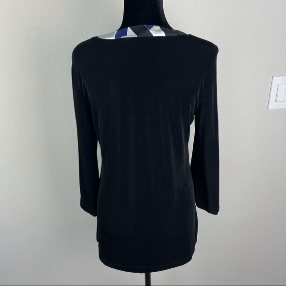 CHICO'S Travelers Size 1 M Black Stretch Knit Tunic Top Contrast Collar Blouse - Picture 5 of 10